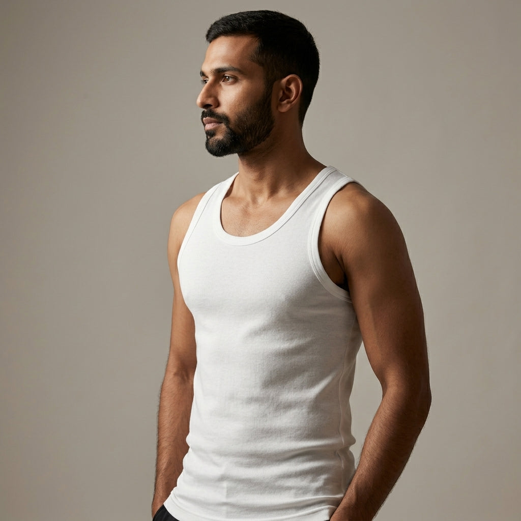 DORA Men's Cotton Ribco Tank Top Style 1607 (Pack of 5) White