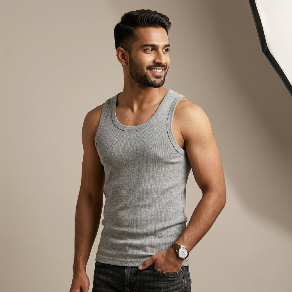 DORA Men's Cotton Ribco Tank Top Style 1607 (Pack of 5) Greymelange